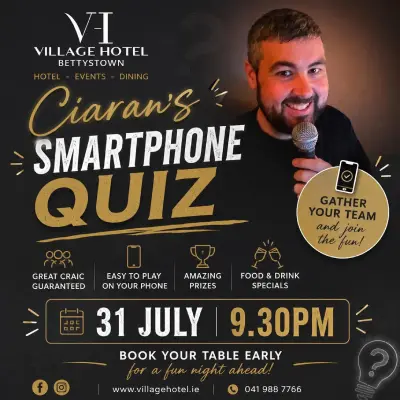 Ciaran’s Smartphone QuizLive at The Village Hotel Bettystown